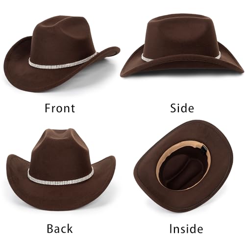 Glitter Silver Black Cowboy Hats Women Western Rhinestone Cowgirl Hat - color: 3 Circles Diamond-coffee