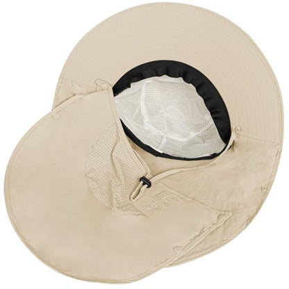 Rosoz Sun Hat for Men Women with Neck Flap& Removable Face Cover Wide Brim - color: 1pack-beige