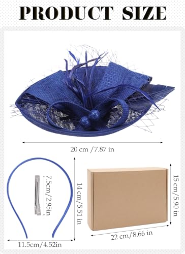 Zinniday Fascinator Tea Party Hat - 2026 Derby Pillbox Kentucky Hat for Women (7.87x5.9inch) - color: Dark Blue