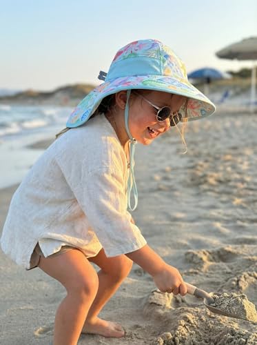 icolor Kids Sun Hat UPF50+ Sun Protection Bucket Hat Toddler Summer Beach Play Hats with Neck Flap for Girl Boy Ages 3~10 - color: Marine Animals