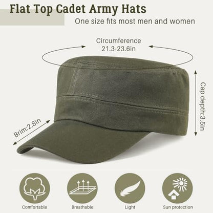 Glamorstar Unisex Cadet Army Hats 4 Pieces Military Flat Top Newsboy Cap - color: Black+grey+navy+amry Green