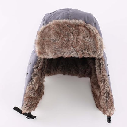 Home Prefer Mens Warm Faux Fur Trooper Trapper Hat Outdoor Reflective Winter Hunting Hat with Ear Flaps Face Mask - color: Grey