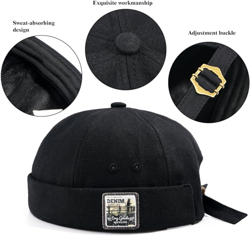 Glamorstar Dome Brimless Hats for Women Men Sailor Docker Beanie Cap Hip Hop Hats - color: Black D