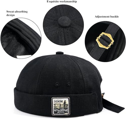 Glamorstar Dome Brimless Hats for Women Men Sailor Docker Beanie Cap Hip Hop Hats - color: Black D