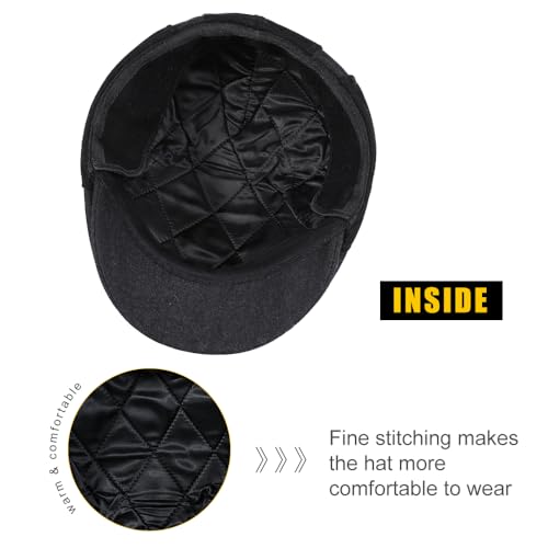 Sumolux Mens Newsboy Cap Winter Beret Hat Cabbie Flat Cap - color: C Black
