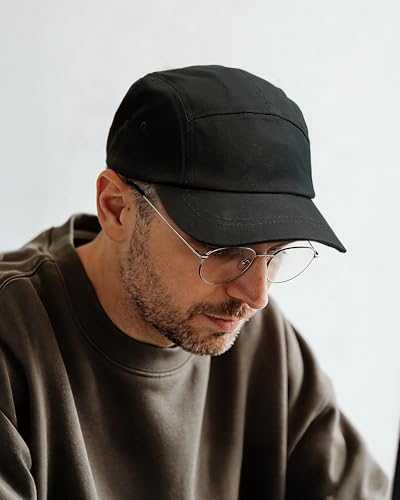 Croogo 5 Panel Short Brim Cotton Baseball Cap Adjustable Hat for Men - color: Black
