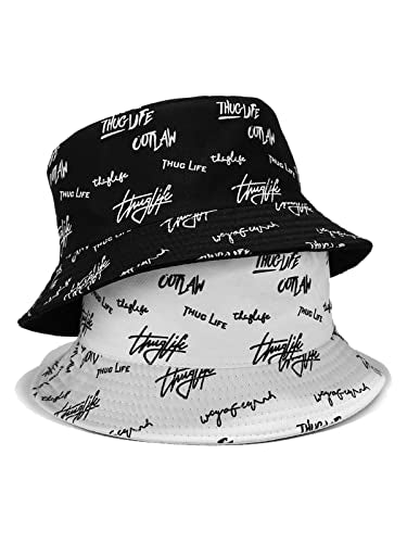 Packable Reversible Printed Bucket Hat Unisex for Men Women Beach Fisherman Cap - color: White