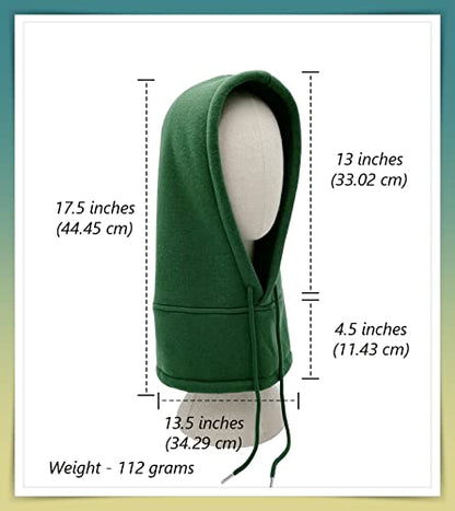 Unisex Sporty Snood Hat with drawstring Hood Scarf Neck Warmer Winter Balaclava Hood - color: Dark Green