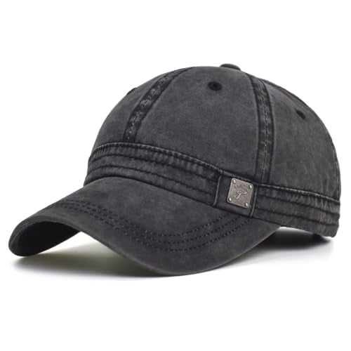Vintage Washed Cotton Adjustable Baseball Cap for Men Women Low Profile - color: Black