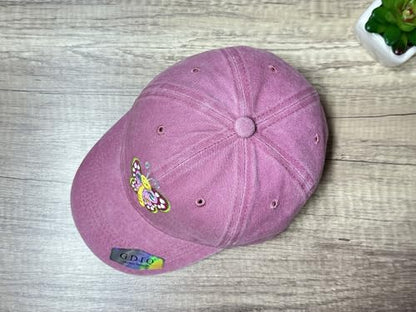 Adjustable Embroidery Animal Baseball Hat for Kid Toddler Child - color: Colorful Butterfly (Washed Pink)