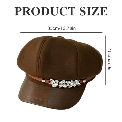 Newsboy Cabbie Baker Hat Octagonal Beret Cap Pageboy Visor Paperboy Hats Sailor Fiddler Caps for Women Men - color: Rhinestone Brown