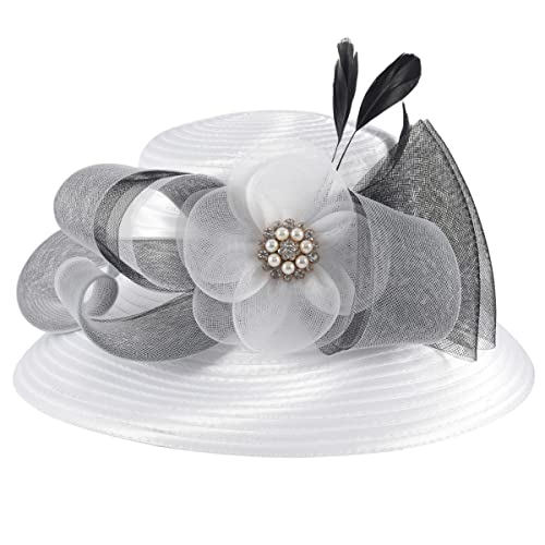 Women Church Hats Derby Wedding Dress Satin Ribbon Hat - color: Sd704wd-white