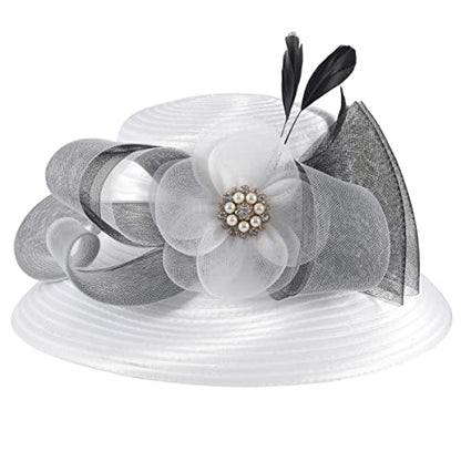 Women Church Hats Derby Wedding Dress Satin Ribbon Hat - color: Sd704wd-white