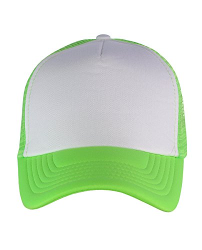 NYFASHION101 Plain Mesh Trucker Hat - Breathable 6-Panel Daily Snapback Cap, Customizable Ideal for DIY Embroidery & Patches - color: Mc Neon Green/White