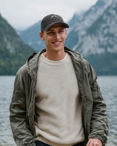 FURTALK Mountain Embroidery Baseball Cap Washed Denim-Style Dad Hat Distressed Unisex Golf Hat - color: Black