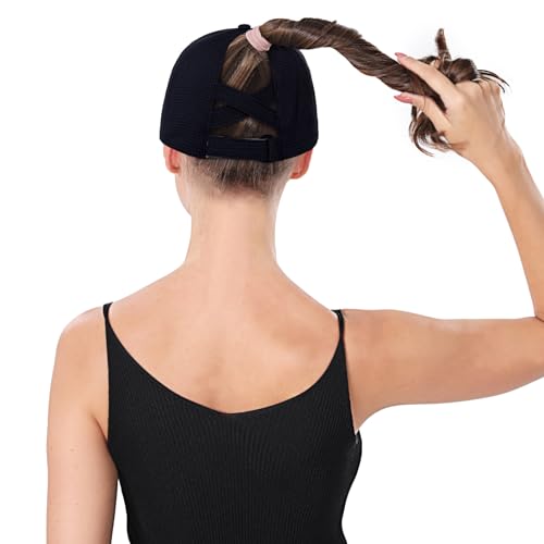 ZTL Womens High Ponytail Baseball Cap Performance Mesh Hat, Lightweight Quick Dry Race Day Running Hat with Reflective Trim - color: Navy