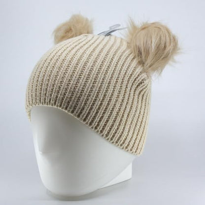 Woman's Warm Soft Cable Lace Pom Furry Flower Crochet Fashion Knit Hat - color: Pom Beanie, size: One Size