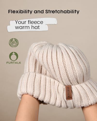 FURTALK Winter Hats for Women Fleece Lined Beanie Knit Chunky Womens Snow Cap - color: Beige