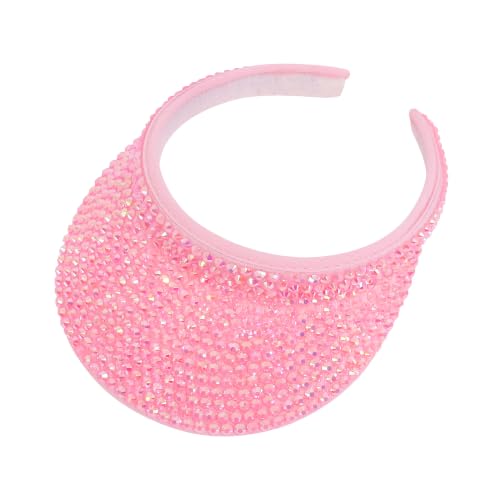Haoohu Shiny Rhinestones Clip On Sport Sun Visor Hat for Women Men Outdoor Adjustable Wide Brim Summer Cap - color: Pink Rhinestone