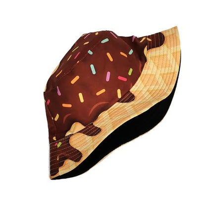Printed Bucket Hat - Reversible Packable Summer Travel Beach Sun Cap for Men Women Teens - color: Chocolate Ice Cream