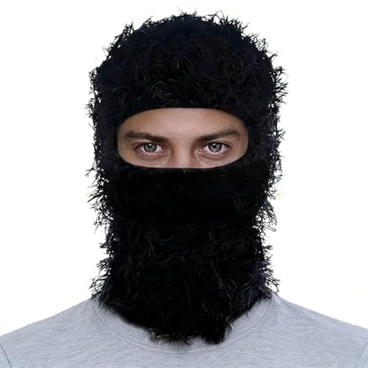 Distressed Ski Mask Balaclava, Yeat Shiesty Knitted Full-Face Mask - color: Black