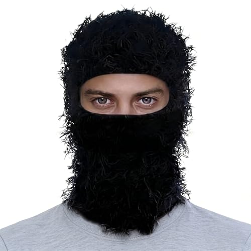 Distressed Ski Mask Balaclava, Yeat Shiesty Knitted Full-Face Mask - color: Black