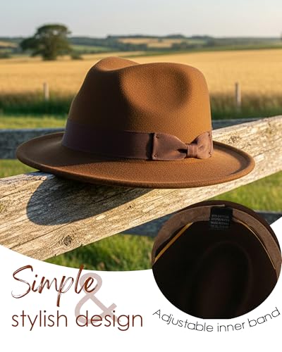 Fedora Hats for Men Women 1920s Short Brim Felt Trilby Hat - color: Coffee
