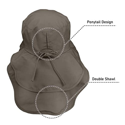 Womens Sun Hat UPF 50+ Wide Brim and Ponytail Hole, Hiking Safari Hat with Neck Flap… - color: Army Green