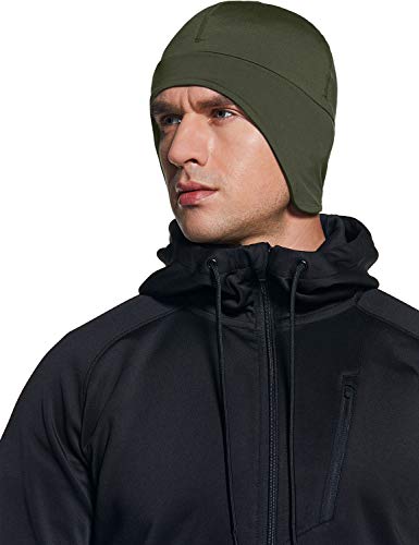 TSLA Men and Women Thermal Fleece Skull Cap, Winter Ski Cycling Under Helmet Liner, Running Beanie Hat - color: Ear Cover Green, size: Medium