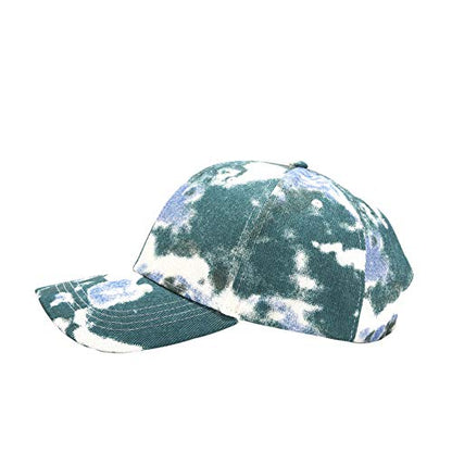 BEARUN Cotton Tie Dye Low Profile Cap Hiphop Baseball Cap Fashion Dad Hat - color: Green Light Blue