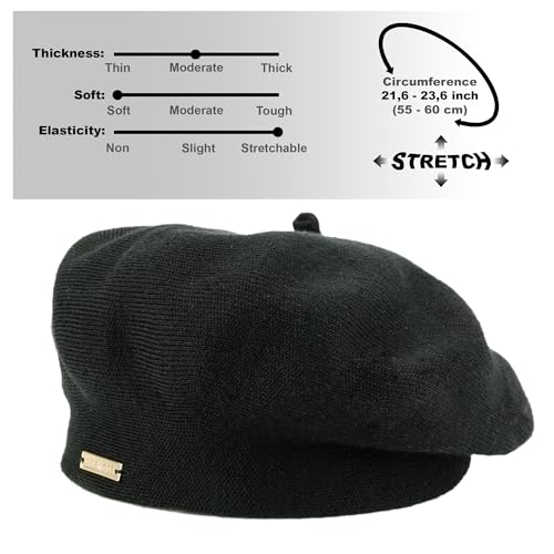 Beret - Warm Lined Wool Angora Knit Berets - French Paris Hat for Women - color: Black