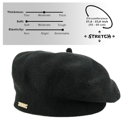 Beret - Warm Lined Wool Angora Knit Berets - French Paris Hat for Women - color: Black