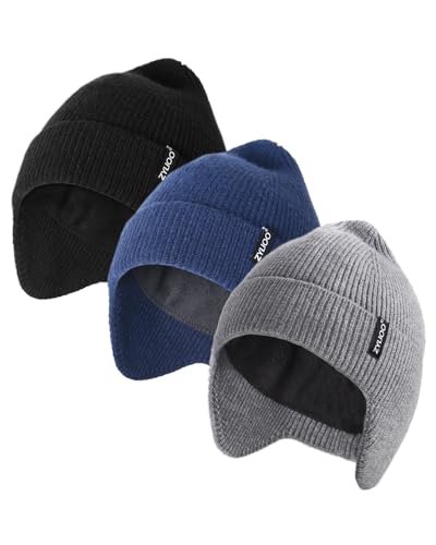 Zylioo XXL XL L Beanie for Big Heads Men Women, Ear Flap Winter Knit Hat - color: Black+gray+navy, size: X-Large-3X-Large