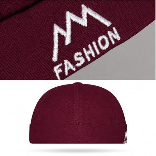 Outdoor Brimless Hat for Men Women, Adjustable Rolled Cuff Skull Cap - color: 1#burgundy