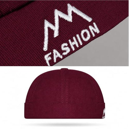 Outdoor Brimless Hat for Men Women, Adjustable Rolled Cuff Skull Cap - color: 1#burgundy
