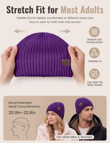 Durio Unisex Silk Lined Beanie Double Layered Winter Hats - color: Purple
