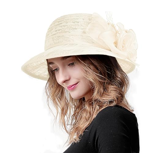 Women's Organza Derby Fascinator Hat Cloche Bowler Hat Cocktail Tea Party Wedding Sun Hat - color: A6-beige