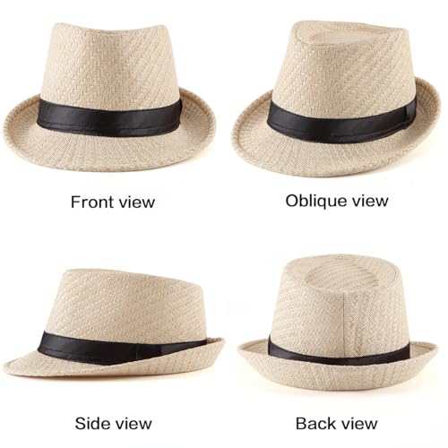 XL Straw Fedora Hats for Men Summer Trilby Beach Travel Panama Casual 7 1/2 - color: S001 Beige