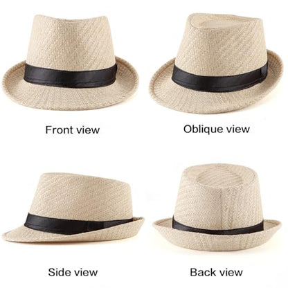 XL Straw Fedora Hats for Men Summer Trilby Beach Travel Panama Casual 7 1/2 - color: S001 Beige