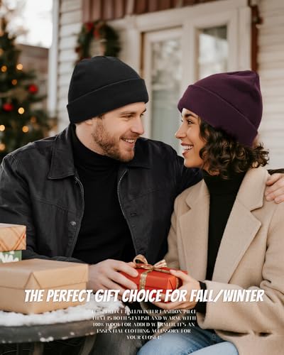 100% Cotton Beanie for Women Men Soft Knit Beanies Warm Winter Hat - color: Wine Red