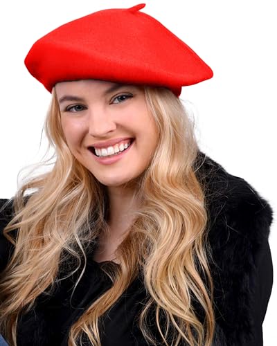 Parquet Solid Color French Beret Hat. Classic French, Casual and Chic Lightweight Cap for Women - color: Red