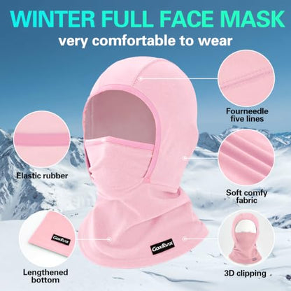 GoxRunx Kids Balaclava Ski Mask,Fleece Face Mask Neck Warmer for Boys Girls,Windproof Face Cover for Cold Weather - color: Pink