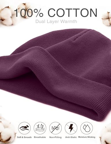 ROYBENS 100% Cotton No Cuff Beanie Hat Men Women, Fisherman Skull Cap - color: Purple