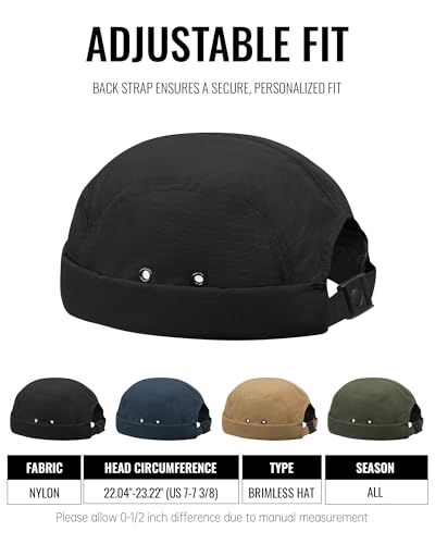CLAPE Brimless Cap for Men Lightweight Breathable Nylon 5 Panel Docker Cap Waterproof No Visor Worker Rolled Cuff Leon Hat - color: Dbh01-black