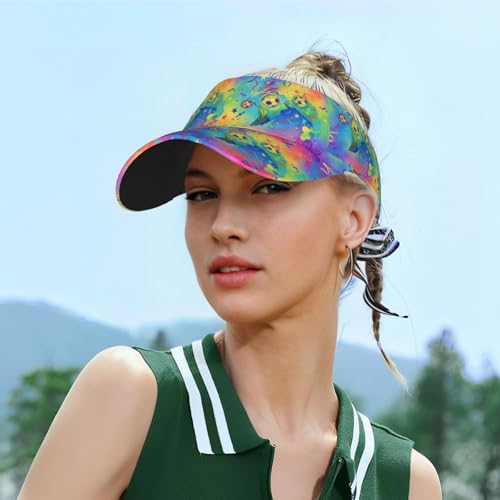 Adjustable Lightweight Open Top Sports Sun Visor Hat Cap for Golf Tennis - color: Neon Tie Dye Soccer