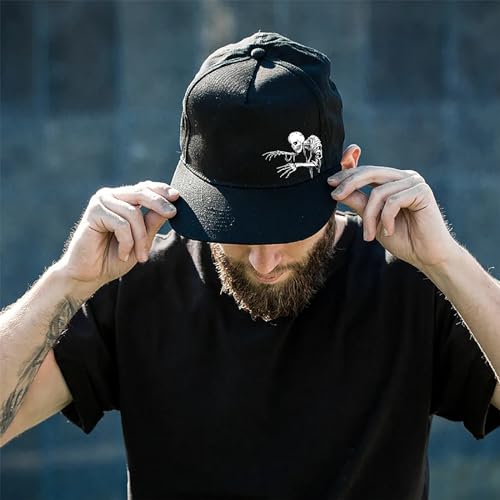 Flat Bill Hats for Men Snapback Hats Skull Skeleton Hat Flat Brim Fitted Hat Adjust Black Baseball Caps for Men - color: Ricky Crawling