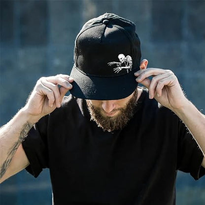 Flat Bill Hats for Men Snapback Hats Skull Skeleton Hat Flat Brim Fitted Hat Adjust Black Baseball Caps for Men - color: Ricky Crawling
