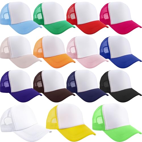 15 Pack Trucker Hats Baseball Caps Adjustable Blank Mesh Hats for Adult Family Outing Park Sports Activities - color: Color Set 1