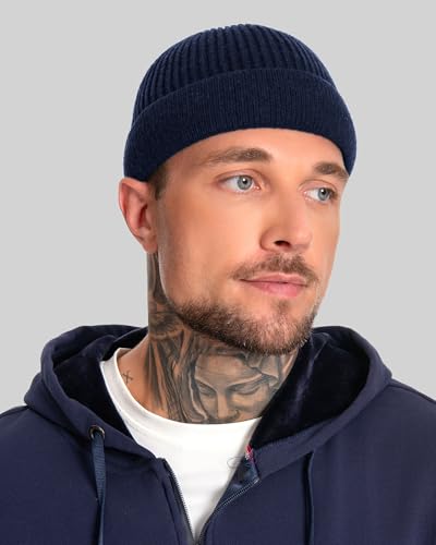 ROYBENS Short Fisherman Beanie for Men Women Wool Knit Warm Winter Hat Swag - color: 1pcs-navy Blue
