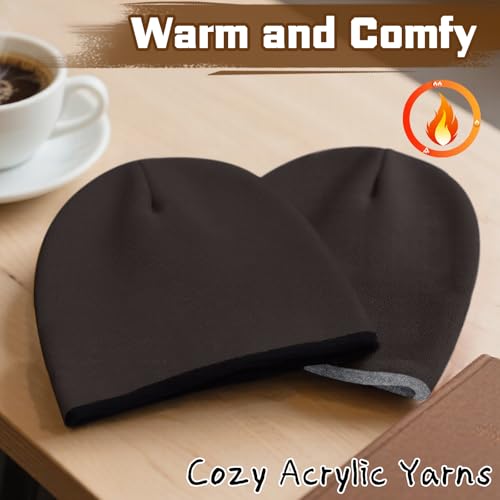 ZOORON Reversible Skull Caps for Men Women Reversible Beanie with -Double Side Warm Winter Fisherman Beanie - color: A-2pack-lightgrey/Coffee+black/Coffee